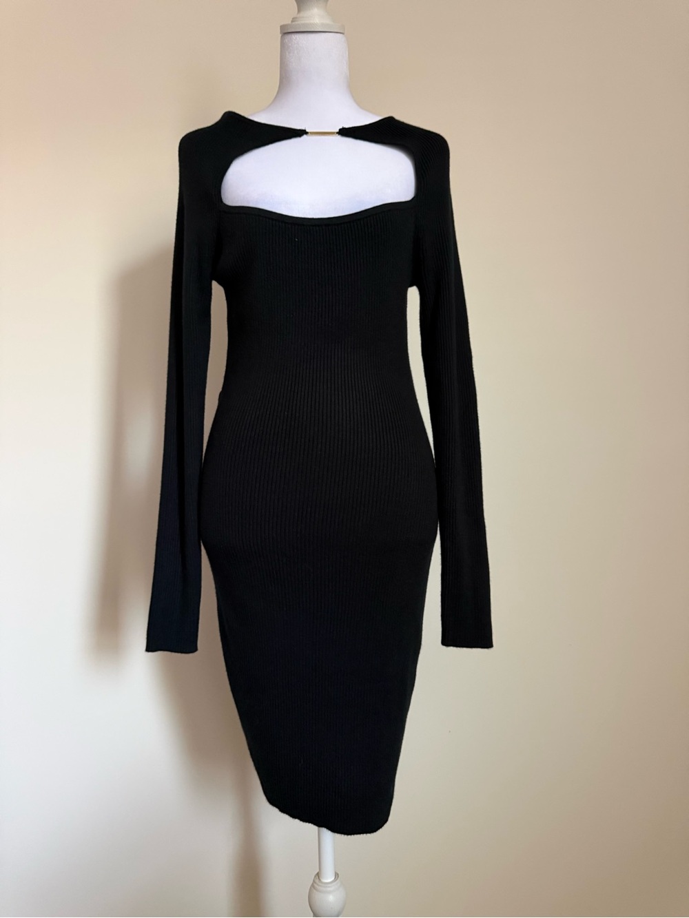 Abercrombie & Fitch Black Long-Sleeve Cutout Ribbed Bodycon sweater Dress large